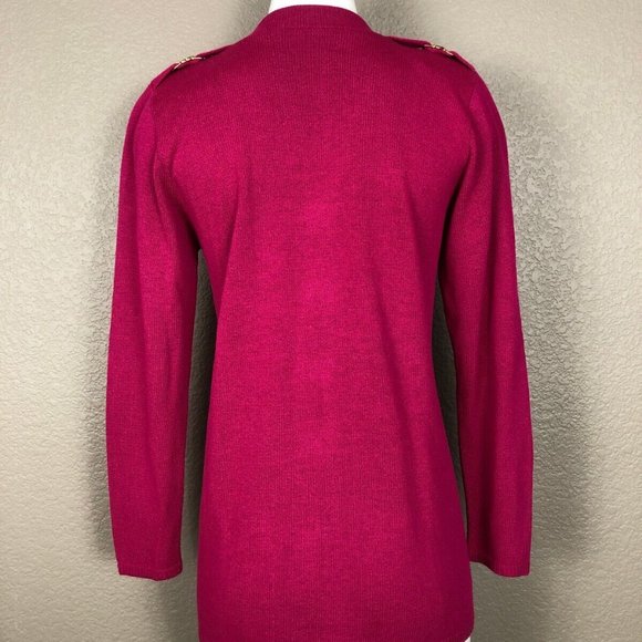 Petite San Remo 80's Magenta Sweater Cardigan Brass Buttons Shoulder Tab… - Picture 5 of 7